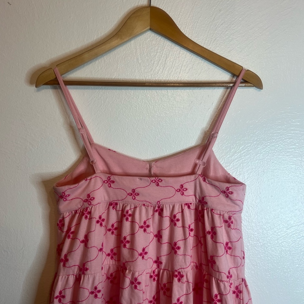 ASOS Broderie Eyelet Strappy Maxi Dress with Covered Buttons Light & Dark Pink - Picture 4 of 12